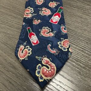 Tabasco Navy Tie with Hot Sauce and Shrimp Design
